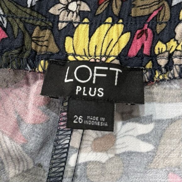 Loft Plus Gray Multicolored Floral Print High Waisted Pull-on Pant Women Size 26 - Picture 7 of 8